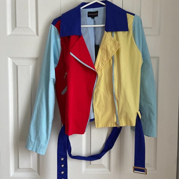 NWT Hayley Elsaesser Picnic Colour Block Moto Jacket - Picture 4 of 12